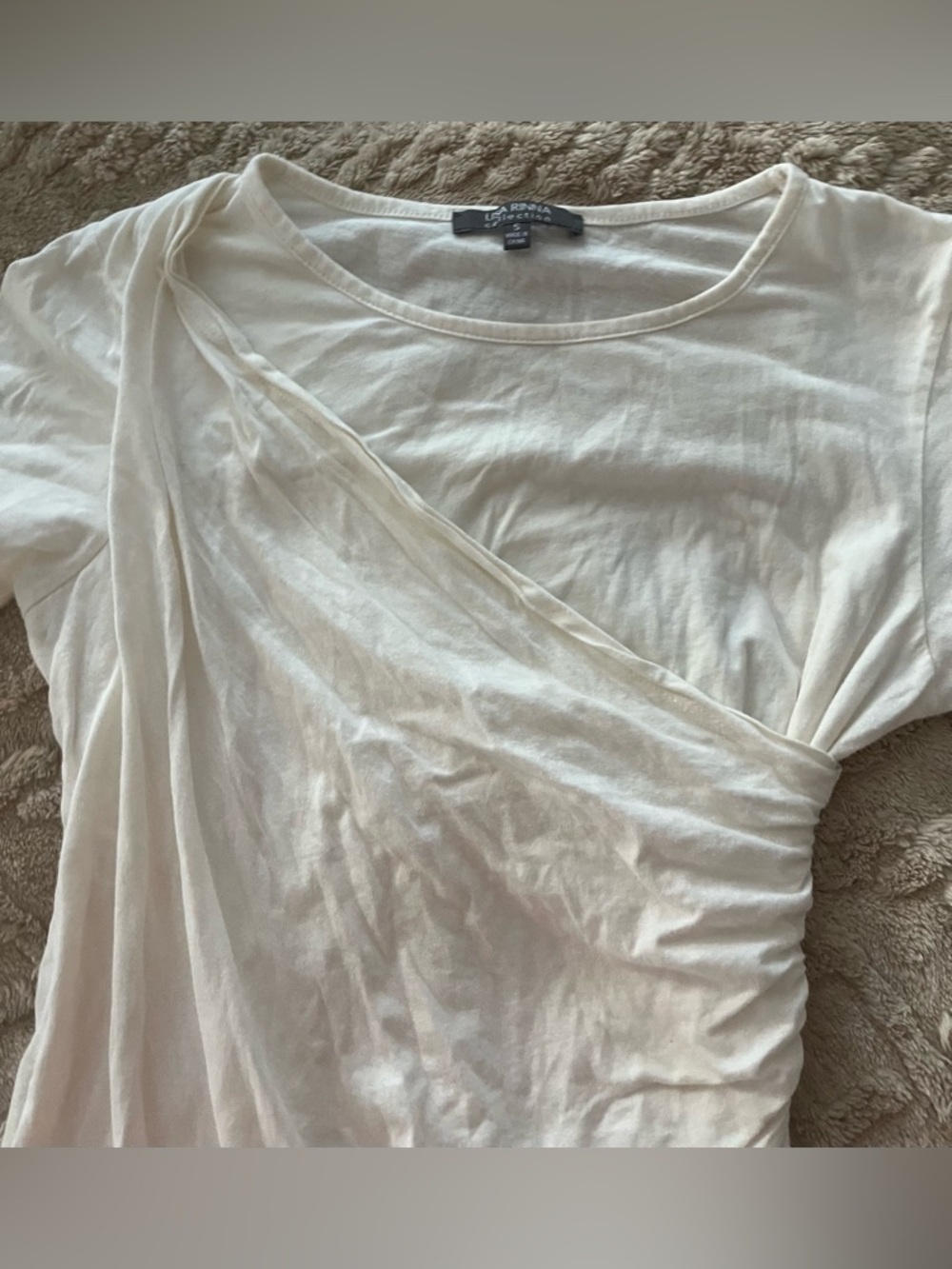 Lisa Rinna Collection Cream Draped Short-Sleeve Tee - Picture 4 of 4